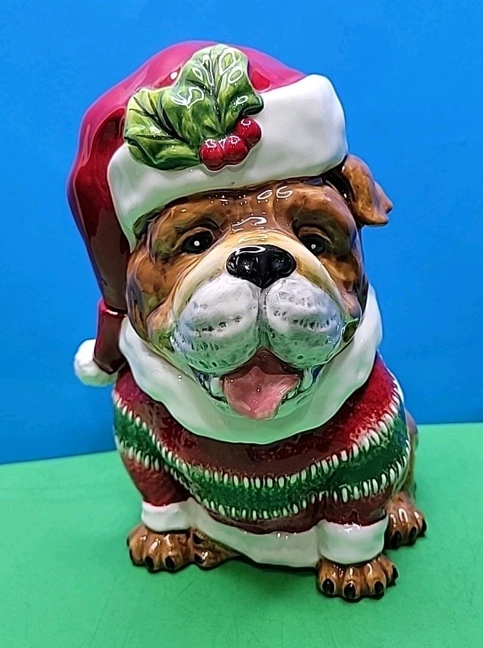 Blue Sky Christmas English Bulldog Cookie Jar  10.5&rdquo; - See