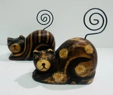 Set Of Two Hand Painted Wood & Wire Cat Photo Recipe Card Memo Holders