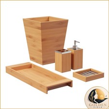 Lavish Home 5-Piece Bamboo Bathroom Accessory Set - Natural
