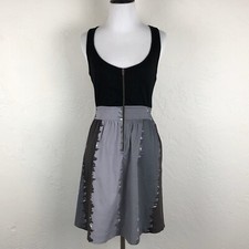 Anthropologie Silence Noise Dress Small Gray Black Front Zip Sleeveless Bow Tie