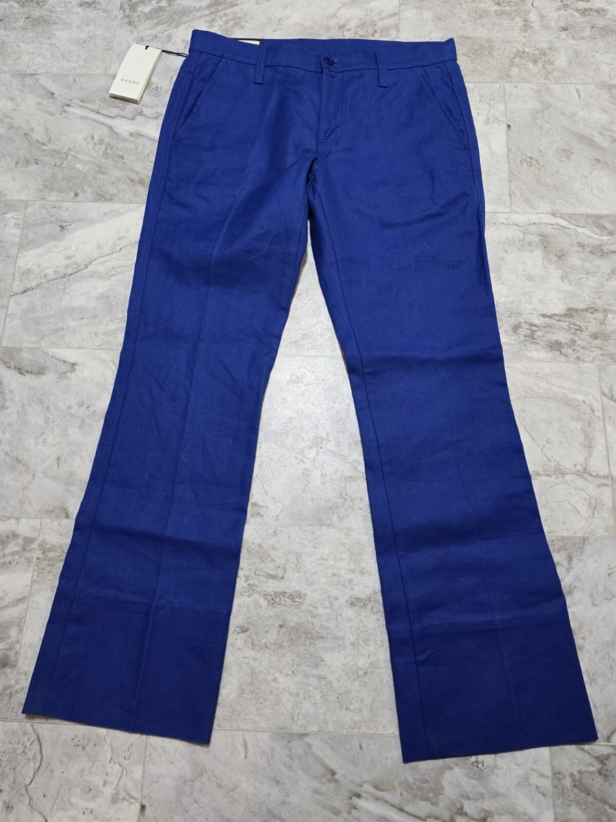 GUCCI Cotton Bootcut Trouser Pants Mens Sz 35 Royal Blue