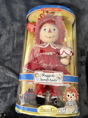 Classic Raggedy Ann Brass Key Keepsakes porcelain doll display stand collectible