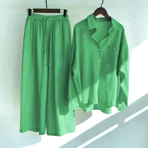 Women 2Pcs Cotton Linen Summer Blouse T Shirt Loose Pants Loungewear Outfit Set - Picture 37 of 40