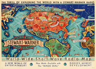 World Wide Short-Wave Radio Map by Charles Turzak 1928 Deco Advertising Print