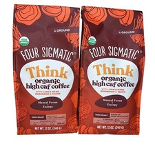 2x Four Sigmatic Think Ground Coffee w Lions Mane Mushroom Dark Roast 12 oz 0726