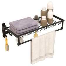 Bathroom Wall Mounted Towel Shelf Storage Foldable Towel Rack w/Adjustable Towel