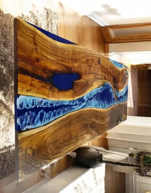 Acacia Wood Table, Ocean Beach Table, Epoxy Office Resin Dining Table Home Decor - Image 3 of 4