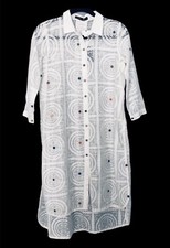 NWT Sheer White Beach Coverup Embroidered Embellished Button Up Size 8