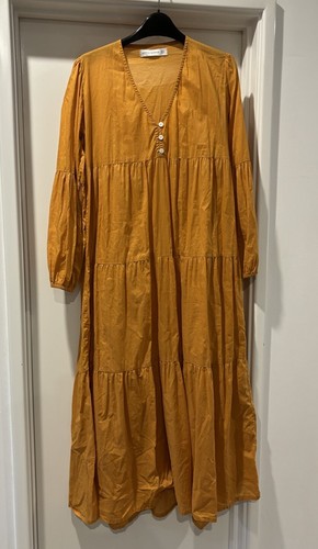 faithfull the brand Stunning Long Sleeve Tiered Dress 8 Cotton