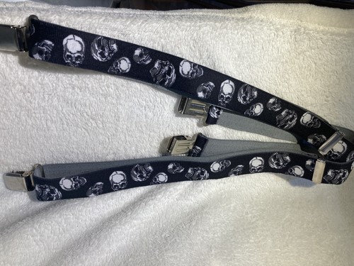 Large Men's Suspenders Brimarc W/Skulls heavy duty black biker up to 44.5 in - Picture 19 of 20