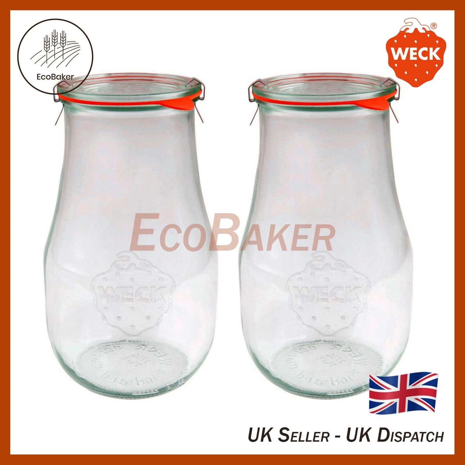 X2 WECK 739 2700ml Tulip Glass Sourdough / Preserving Jars, Lids Seals & Clamps