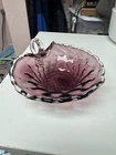 Vintage Venetian Murano Cranberry Glass Scalloped And Gold Flecked Edge Bowl