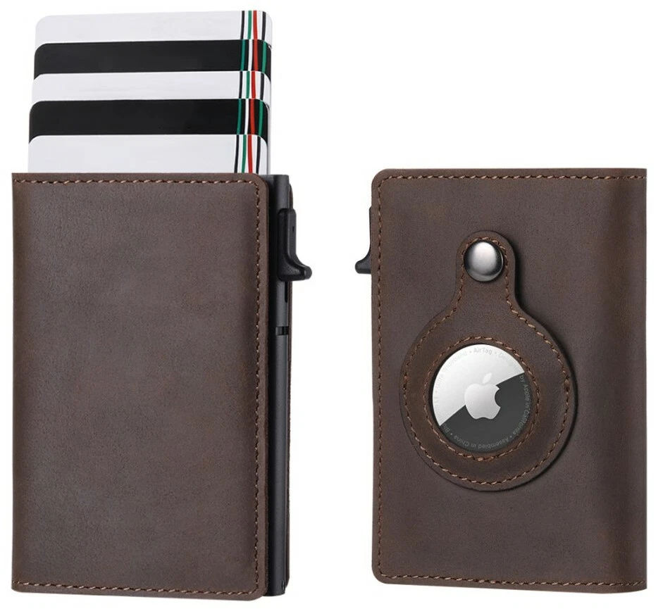 Airtag Wallet Case Genuine Leather Credit Card Holder Magnetic Air Tag Cover - Image 3 of 4