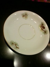 Vtg Fukagawa Arita Pine Cone Hand Painted Saucer Set- Brown, Green,  Gold 5.25"