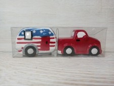 New American Flag Truck Salt Pepper Shakers Ceramic Glossy Finish Usa Decor