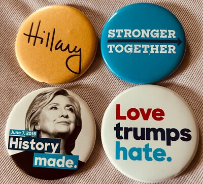 Hillary Clinton 2016 presidential campaign set of 4 buttons pins 2 1/8 inch NEW