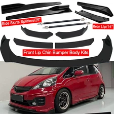 8PCS For 2006-2008 Honda Fit Black Front Bumper Lip Spoiler Splitter Side Skirts