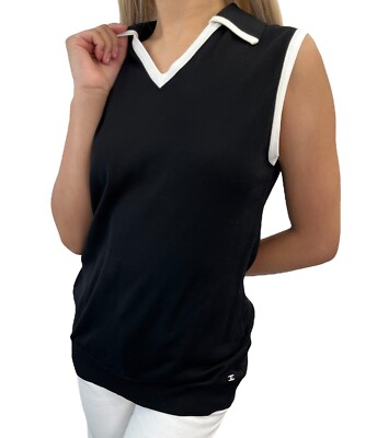 CHANEL Vintage 96P CC Logo Polo Knit Tank Top #40 V-neck
