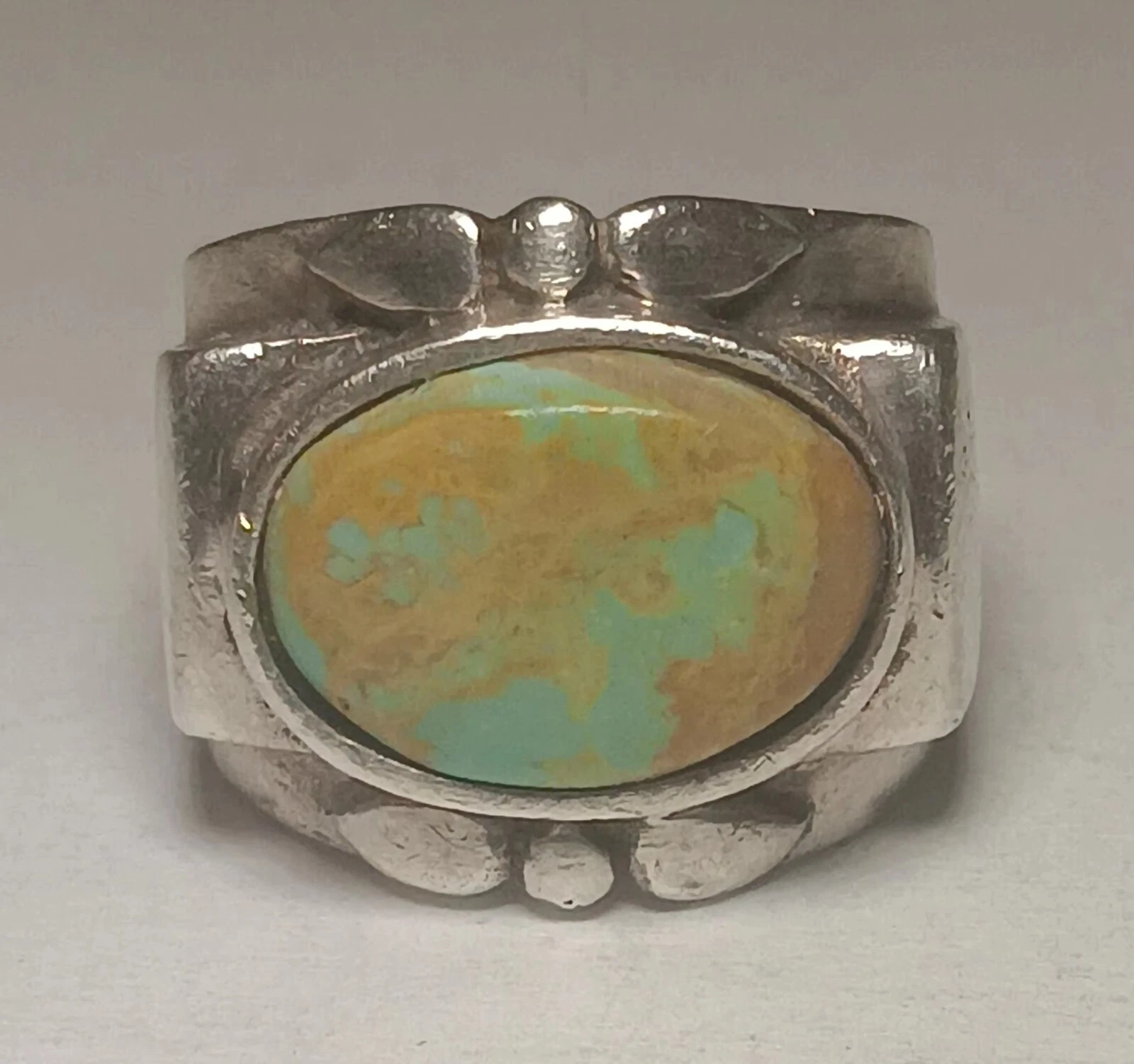Vintage Navajo Sterling Silver And Kingman Turquoise Ring Size 6 1 2