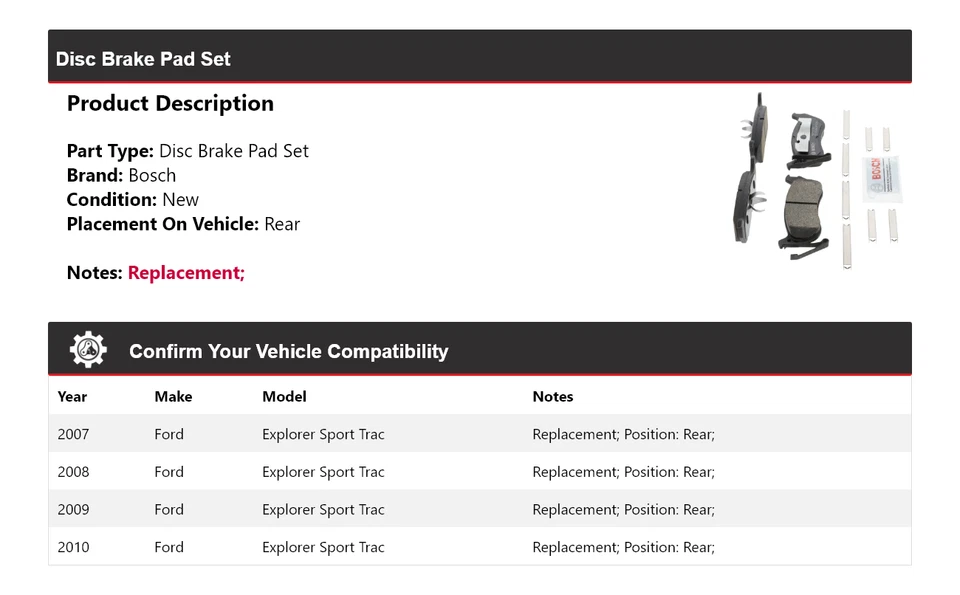 Pastillas de freno traseras de cerámica QuietCast Bosch 2007-2010 Ford Explorer Sport Trac Foto 2 de 4