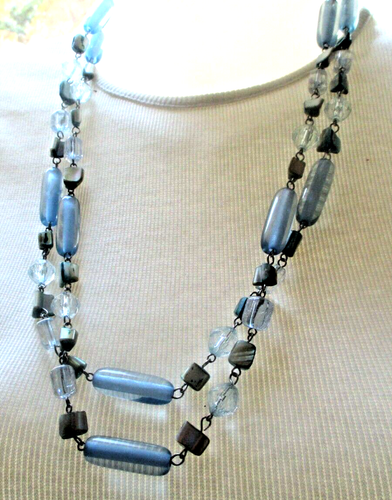 Collier Vintage à 3 Perles En Verre Changeant – Bijou Fantaisie Argenté