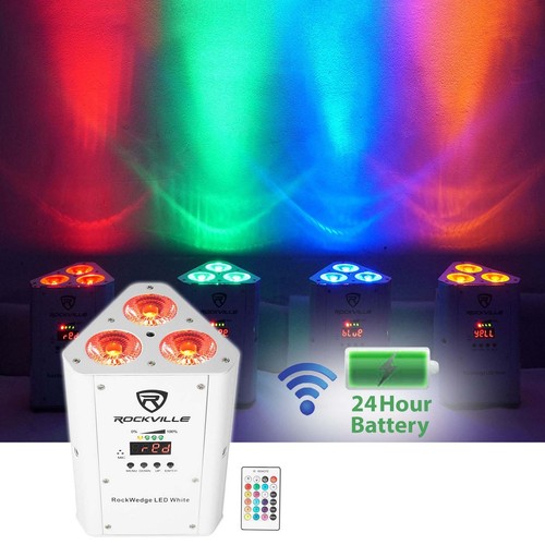 Rockville RockWedge LED RGBWA+UV Rechargeable Wireless Wash DJ Up-Light in White