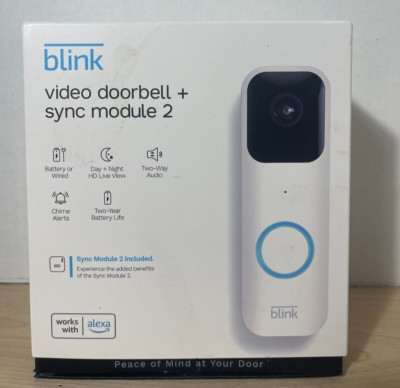 Blink Video Doorbell + Sync Module 2 Battery or Wired Chime Alerts New Open Box