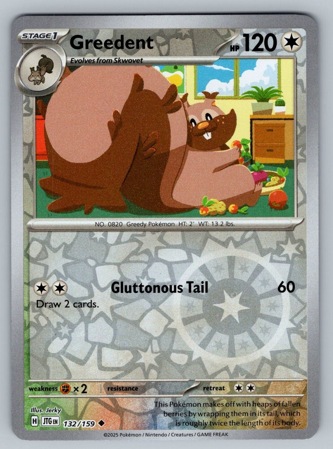 Pokémon TCG Greedent 132/159 Sv09: Journey Together Reverse Holo