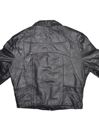 Leather Jacket Mens Medium Diamond Plate Buffalo Motorcycle Biker Patchwork - Picture 8 of 10