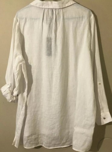 JNY Jones New York 100%Linen Top High/Low Tunic Roll Up Sleeve White Plus Sz 1X - Picture 6 of 6