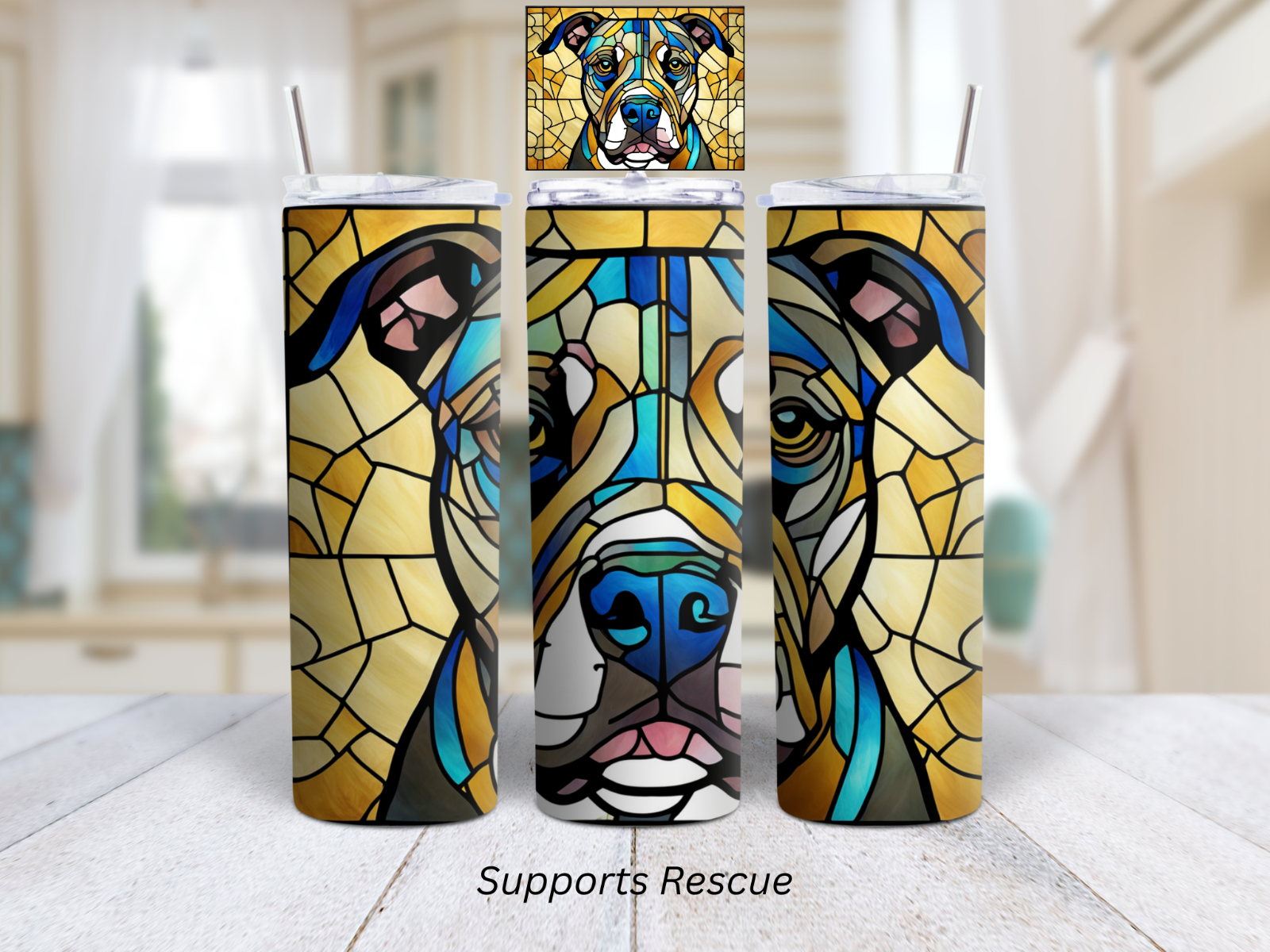 Stained Glass Pitbull Dog Vibrant 20 oz Stainless Steel Insulated Tumbler