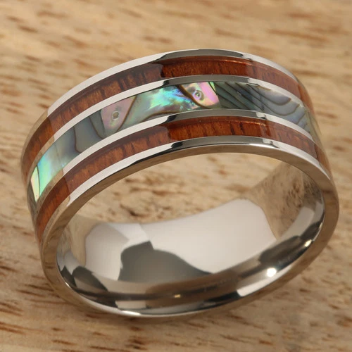 Titanium Koa Wood with Abalone Shell Ring 10mm - Image 2 of 3