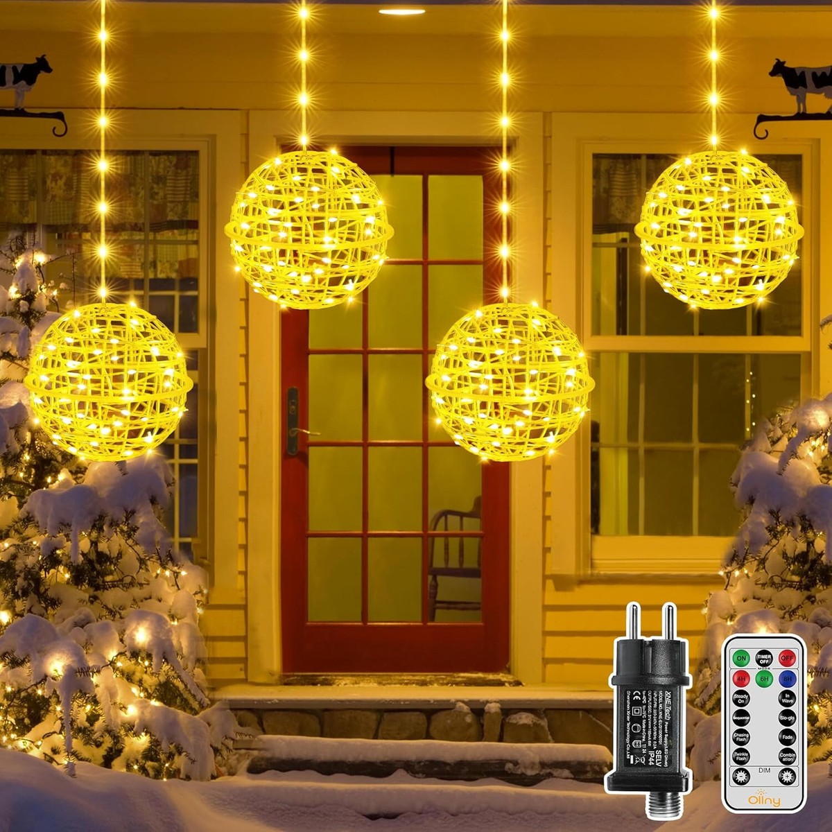 Lichterkette Außen Hängend Kugel 20cm 4er-Set 8 Modi LED Weihnachtsbeleuchtung