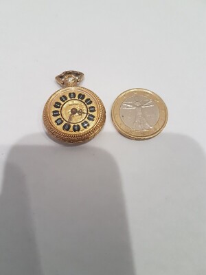 Mini Taschenuhr Anhänger Halskette DIANTUS Messing gemeißelt funktionsfähig 