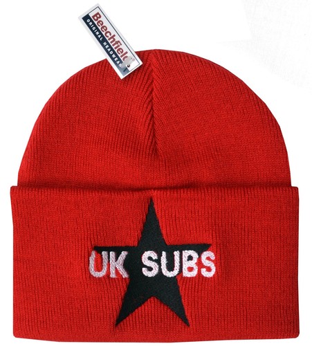 UK SUBS BEANIE RED KNITTED EMBROIDERED 