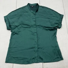 SHEIN Emerald Green Secret Button Front Short Sleeve Blouse Womens Small 