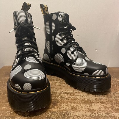 Dr Martens Jadon Plateau Stiefel Schwarz Weiß Gepunktet UK 6 39