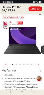 2024 LG gram 16'' Laptop Intel Core Ultra 7 2TB NVME 32GB Touch  16z90s B
