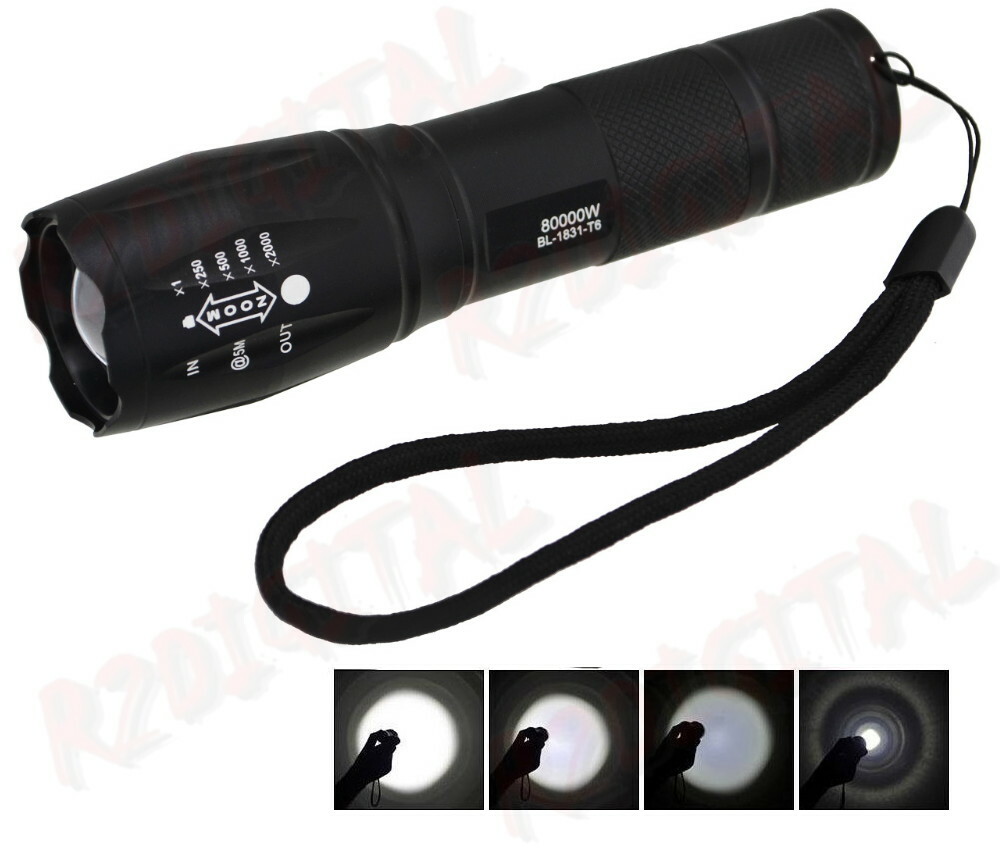 Torcia Tattica LED 35000000 Lumen – Ricaricabile, Super Luminosa, Nera, Con Batteria