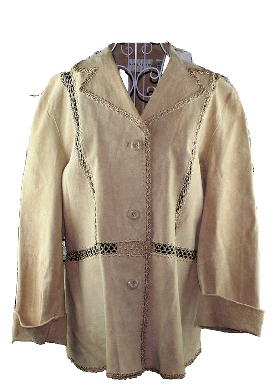 Vintage White Stag Womens Size Large Leather Jacket Western Core 12-14 Tan Beige