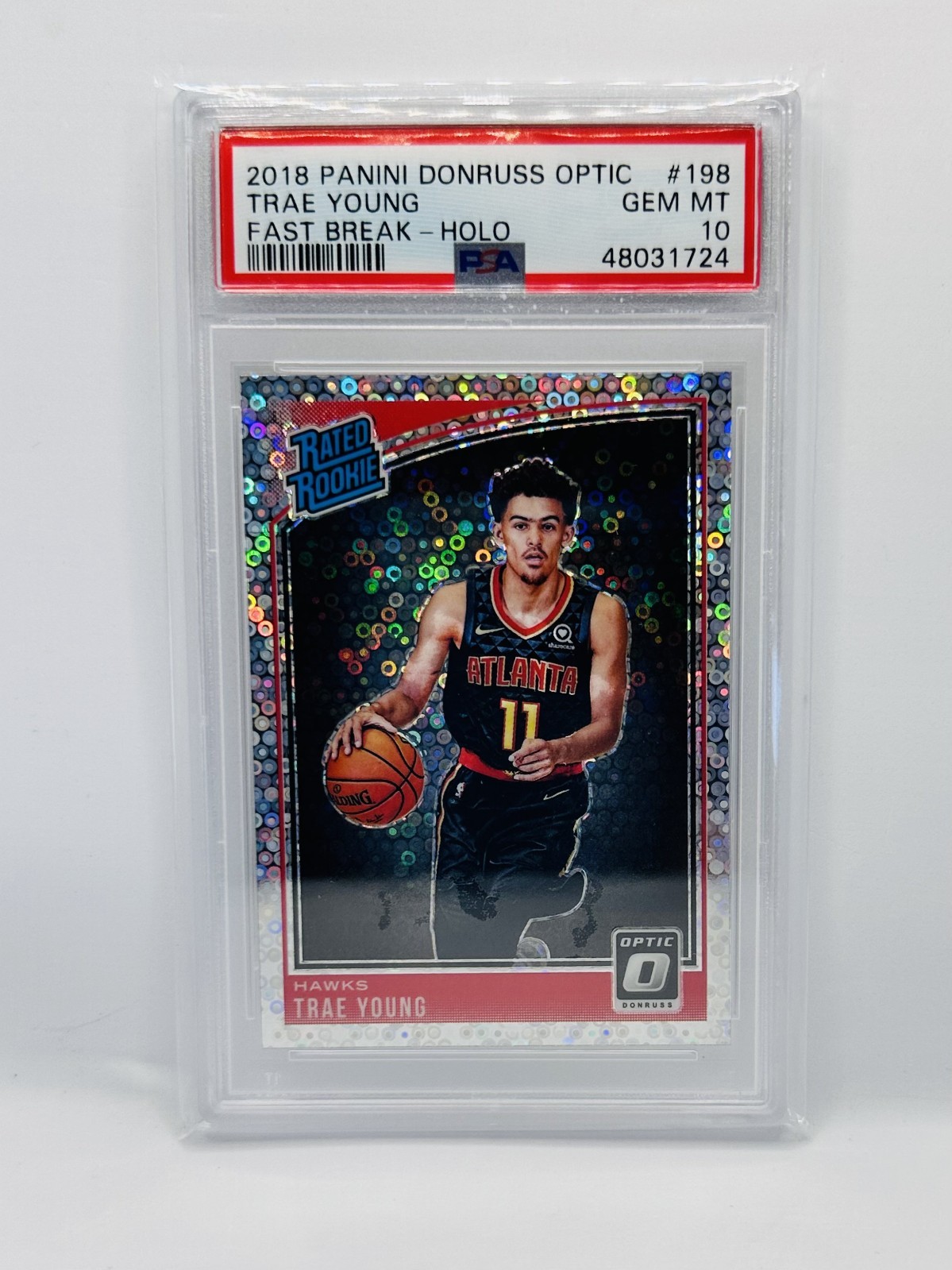 2018 Donruss Optic Fast Break Holo Trae Young PSA 10 RC Rated Rookie #198 Prizm