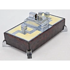 VTG 1935 RONSON Machine Age Brown Lacquer Desk Double Box Touch Tip Lighter