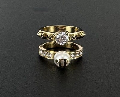 Philipp Plein New Auth sz 8 gold tone Double Band Ring Crystal Faux Pearl PP