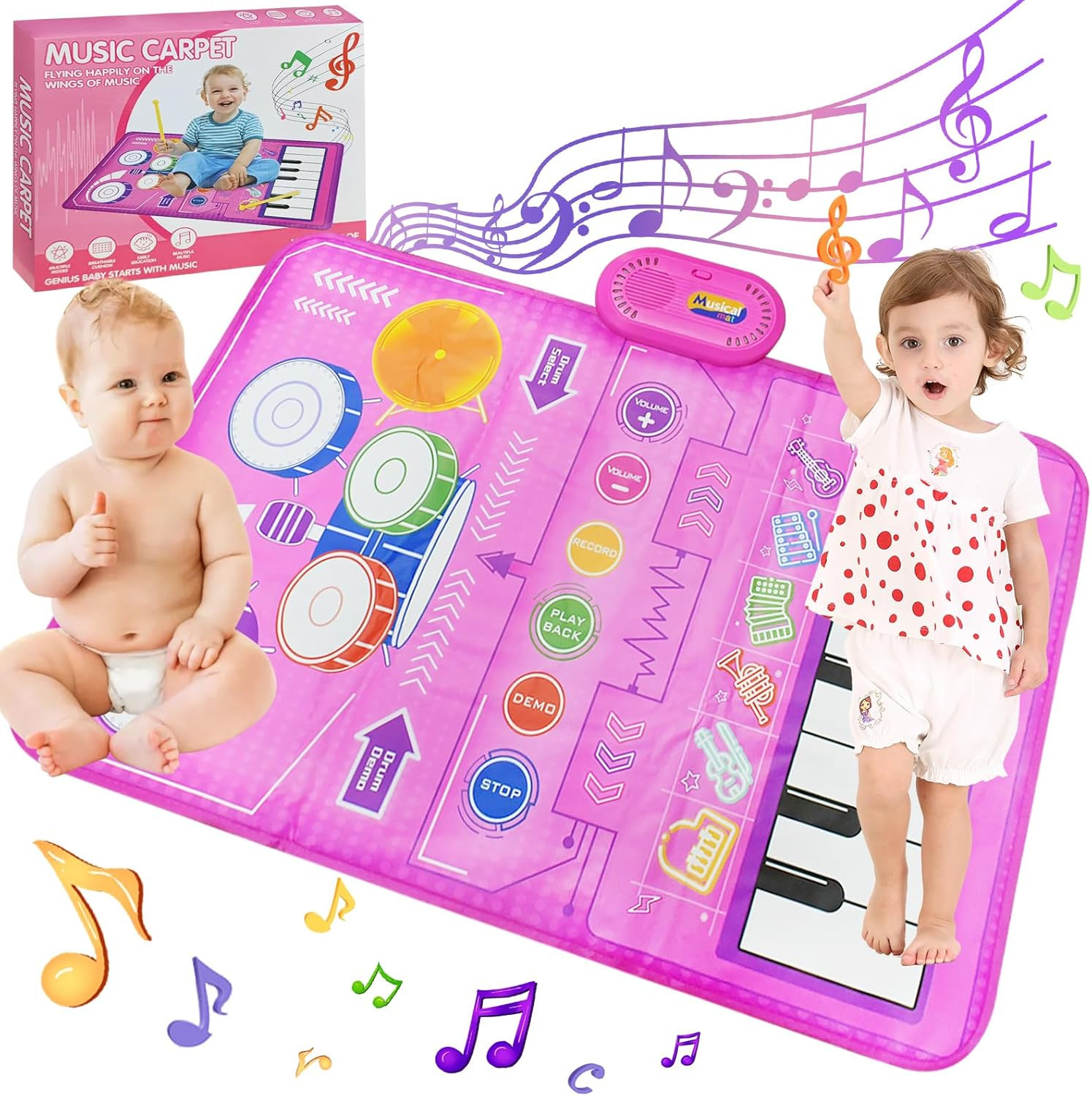 Baby Toys for Toddlers, 2 in 1 Piano Drum Musical Mat, Early Education...