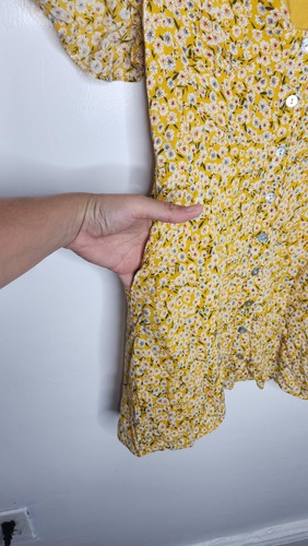 Polly Dress Womens Small Yellow Floral Button Front Short Sleeve Summer Mini - Picture 3 of 7