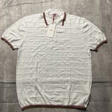 Orlebar Brown Polo Shirt Distinctive Knitted Check Texture Striped Colar 2XL