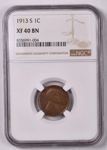 1913-S Lincoln Wheat Penny Cent - NGC XF40 BN 