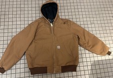 Carhartt OJ0140 Men's Large Brown Duck Active Jacket Hooded Quilted Lined EUC