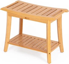 Bamboo Shower Bench with Storage Shelf Spa Bath Chair for Bathroom Seat