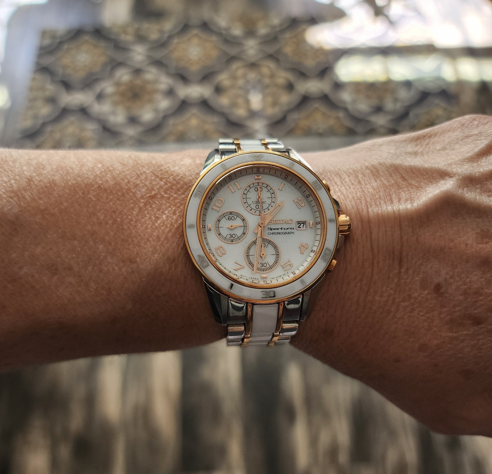 Seiko Women’s Sportura Two-Tone Ceramic Chronograph Watch. image 5